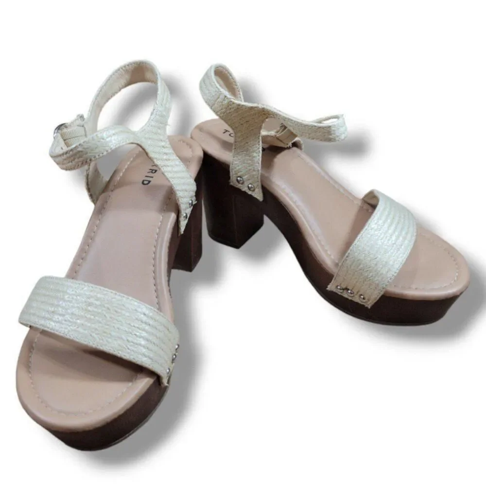 Torrid Shoes Size 9.5WW Jute Double Strap Woodgrain Platform Heel Sandal 4